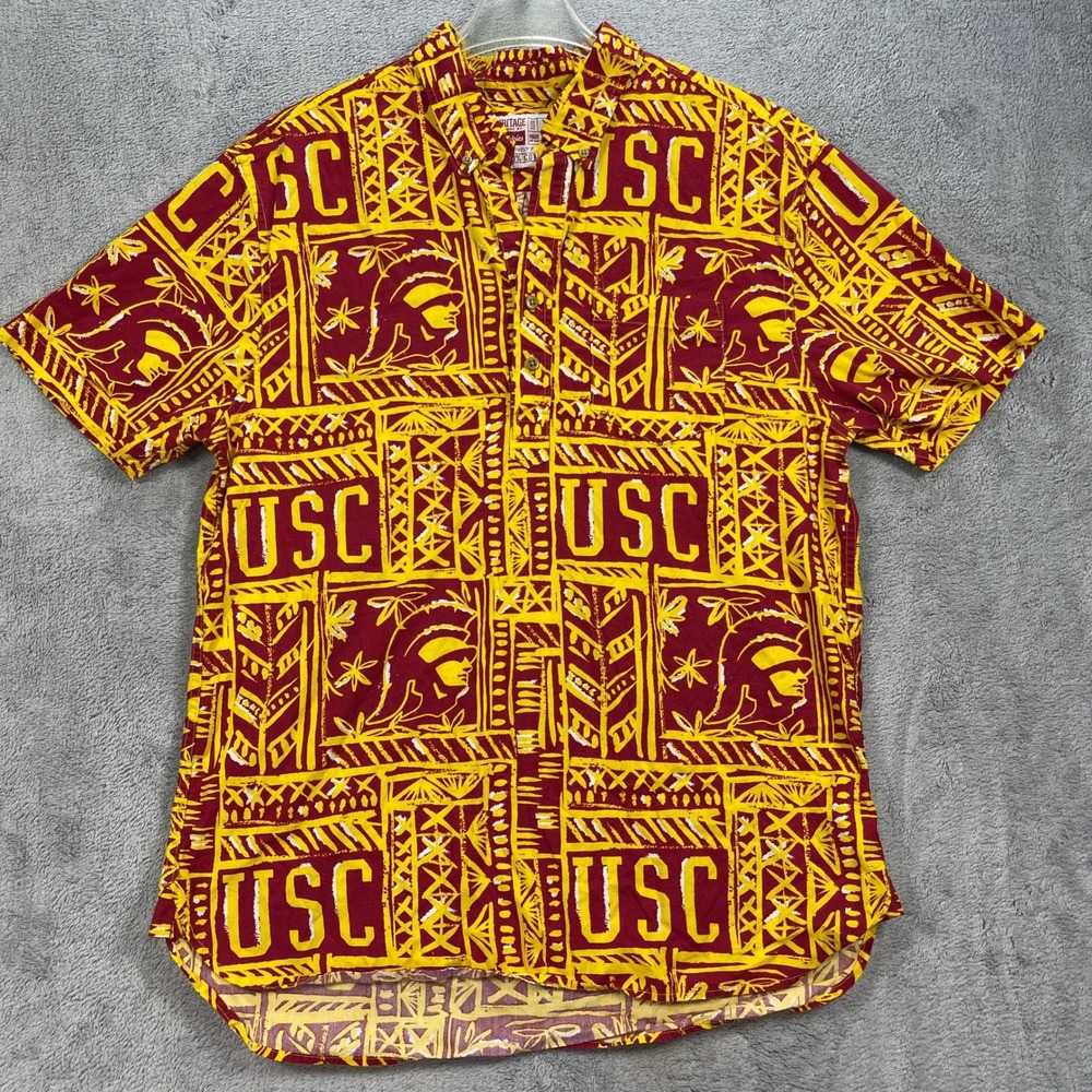 Chubbies 1/4 Button Down Shirt Men XL Maroon USC Trojans Heritage Hawaiian Aloha